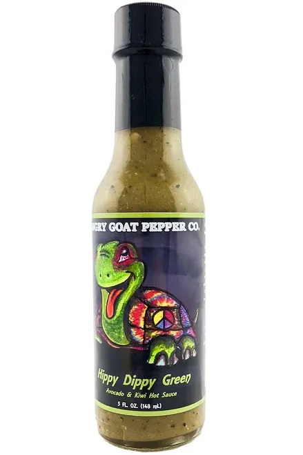 Angry Goat Pepper Co. Hippy Dippy Green bottle