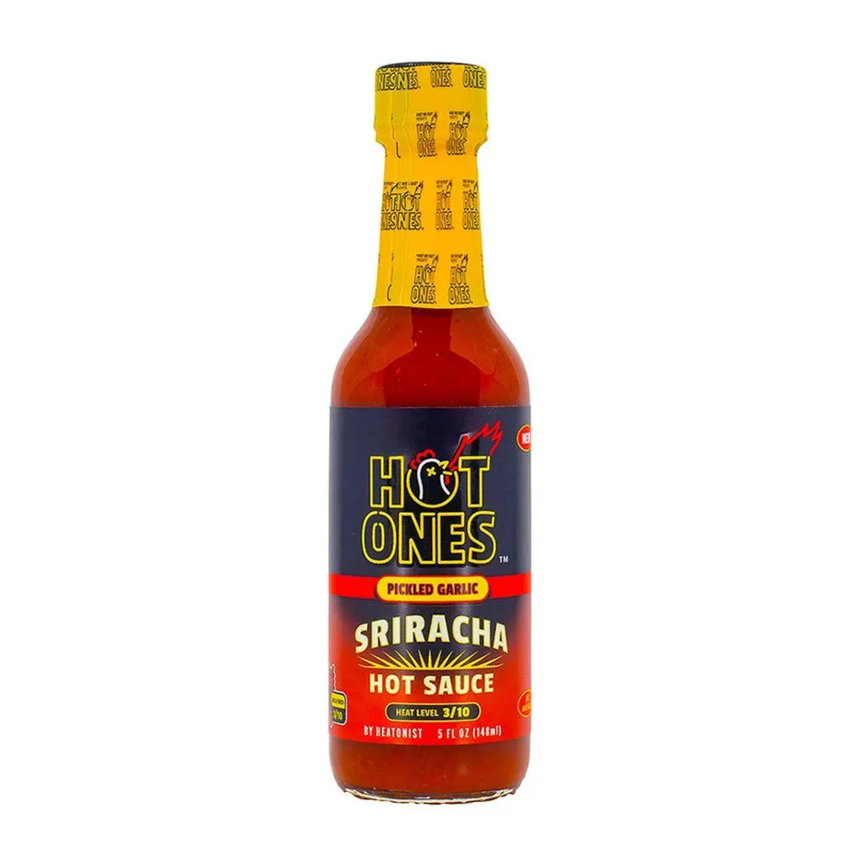 Hot Ones Pickled Garlic Sriracha bottle