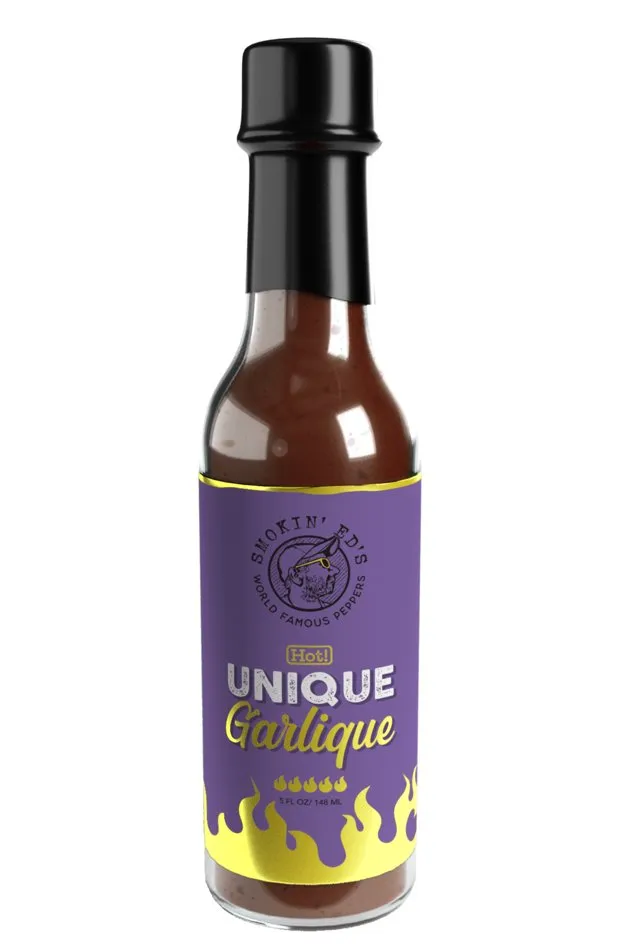 Puckerbutt Pepper Co. Unique Garlique bottle